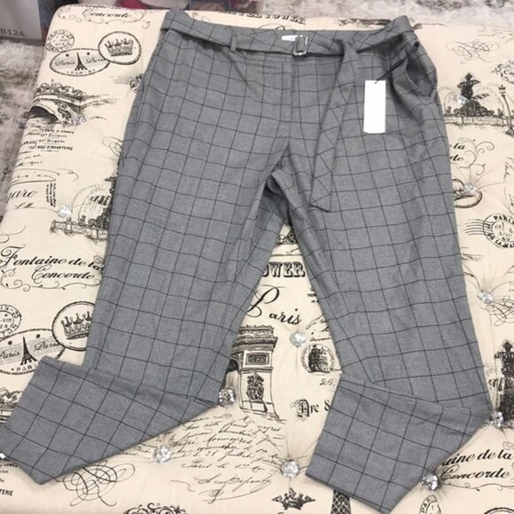 Calvin Klein PlusSize Belted Windowpane-Print Pant - Picture 3 of 6